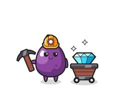 Character Illustration of eggplant as a miner vector