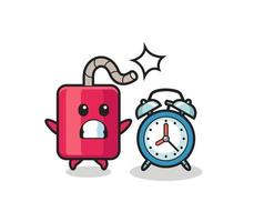 Cartoon Illustration of dynamite is surprised with a giant alarm clock vector