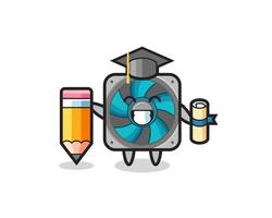 computer fan illustration cartoon is graduation with a giant pencil vector