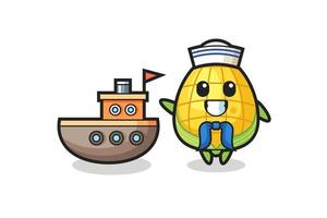 Character mascot of corn as a sailor man vector