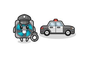 Cartoon mascot of computer fan as a police vector