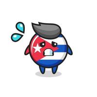 carácter de la mascota de la insignia de la bandera de cuba con gesto de miedo vector