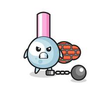 Character mascot of cotton bud as a prisoner vector