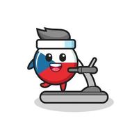 czech flag badge cartoon character walking on the treadmill vector