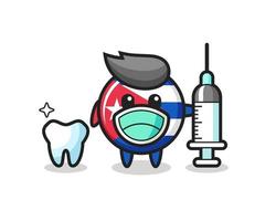 Personaje de mascota de la insignia de la bandera de Cuba como dentista vector