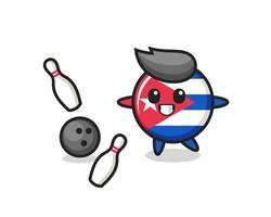 Character cartoon of cuba flag badge is playing bowling vector