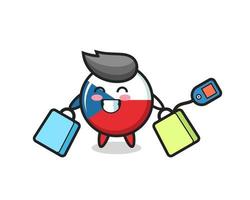 czech flag badge mascot cartoon holding a shopping bag vector