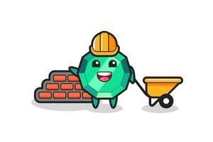 personaje de dibujos animados de piedra preciosa esmeralda como constructor vector