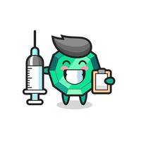 ilustración de la mascota de la piedra preciosa esmeralda como médico vector