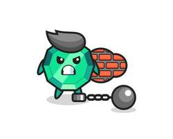 Character mascot of emerald gemstone as a prisoner vector