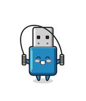 Caricatura de carácter USB de unidad flash con saltar la cuerda vector