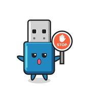flash drive usb character illustration holding a stop sign
