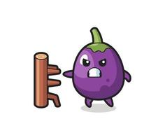 eggplant cartoon illustration as a karate fighter vector