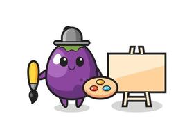 Illustration of eggplant mascot as a painter vector