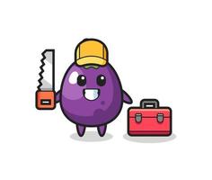 Illustration of eggplant character as a woodworker vector