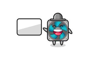 computer fan cartoon illustration doing a presentation vector