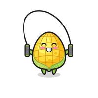 corn character cartoon with skipping rope vector