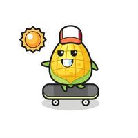 corn character illustration ride a skateboard vector