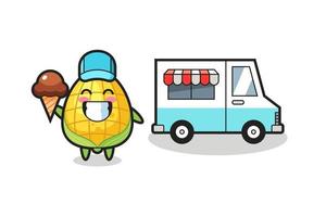 Mascot cartoon of corn with ice cream truck vector