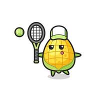 Cartoon character of corn as a tennis player vector