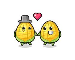 corn cartoon character couple with fall in love gesture vector