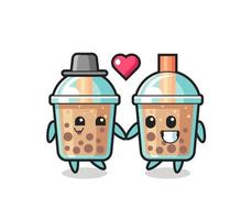 bubble tea cartoon character couple with fall in love gesture vector