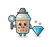 Illustration of bubble tea character with a diamond vector