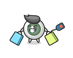 eyeball mascot cartoon holding a shopping bag vector