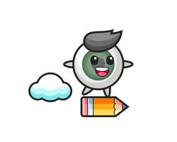 eyeball mascot illustration riding on a giant pencil vector