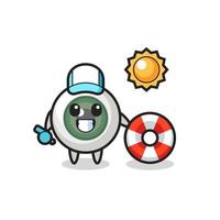 mascota de dibujos animados de globo ocular como guardia de playa vector