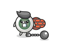 Character mascot of eyeball as a prisoner vector