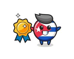 cuba flag badge mascot illustration holding a golden badge vector