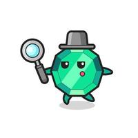 emerald gemstone cartoon character searching with a magnifying glass vector