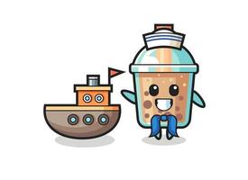 mascota de personaje de bubble tea como un marinero vector