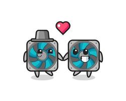 computer fan cartoon character couple with fall in love gesture vector