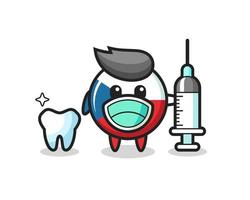 Personaje de mascota de la insignia de la bandera checa como dentista. vector