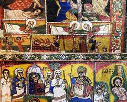 Ancient Ethiopian orthodox church interior painted walls in Gondar Ethiopia photo