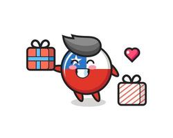 chile flag badge mascot cartoon giving the gift vector