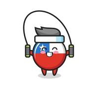 chile flag badge character cartoon with skipping rope vector