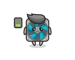 computer fan mascot character doing a tired gesture vector