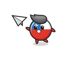 chile flag badge cartoon character throwing paper airplane vector