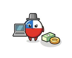 Ilustración de mascota de la insignia de la bandera de Chile como hacker vector