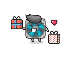 computer fan mascot cartoon giving the gift vector