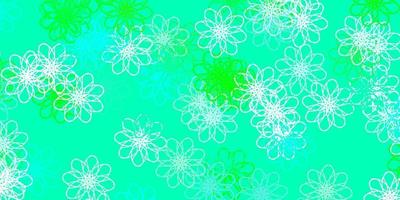 Fondo de doodle de vector verde claro con flores.