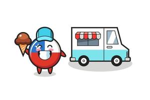 Mascot cartoon of chile flag badge with ice cream truck vector