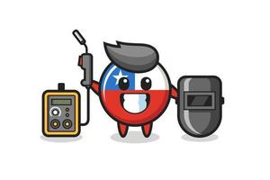 Character mascot of chile flag badge as a welder vector