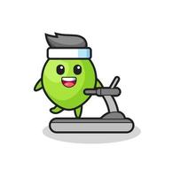 coconut cartoon character walking on the treadmill vector