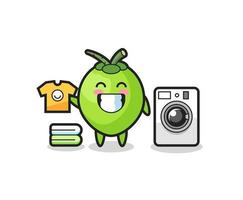 Mascot cartoon of coconut with washing machine vector