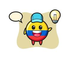 caricatura de personaje de insignia de bandera de colombia entendiendo la idea vector