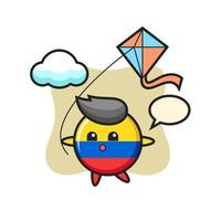 colombia flag badge mascot illustration is playing kite vector